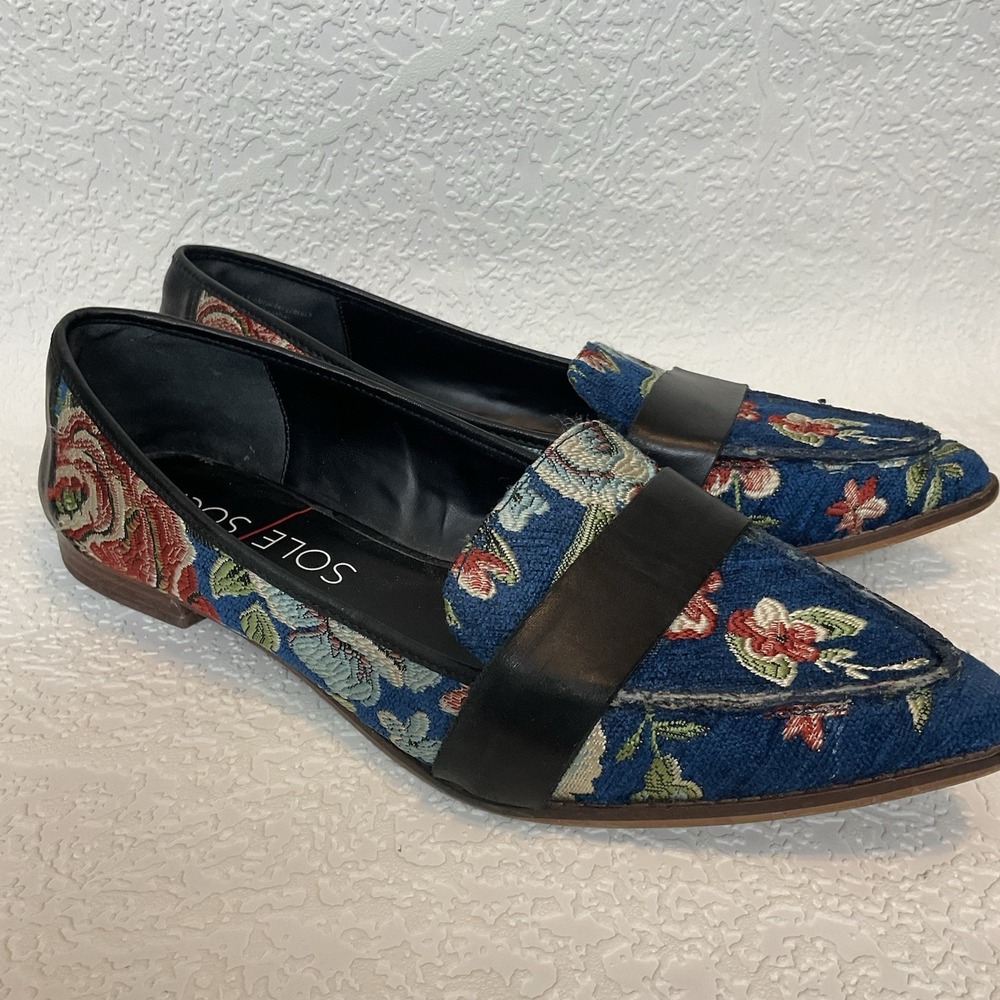 Sole Society Embroidered Loafer Edie Rose Blue Bouquet shoes flats Women's 11